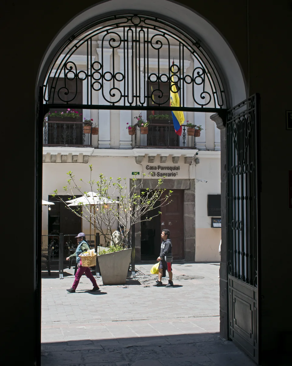 Calle García Moreno seen from the Centro Cultural Metropolitano in Quito